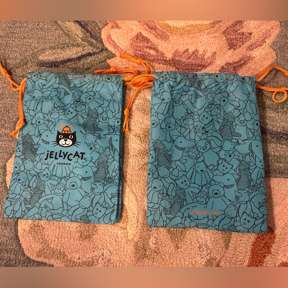 Jellycat Teal and Orange Drawstring Bags